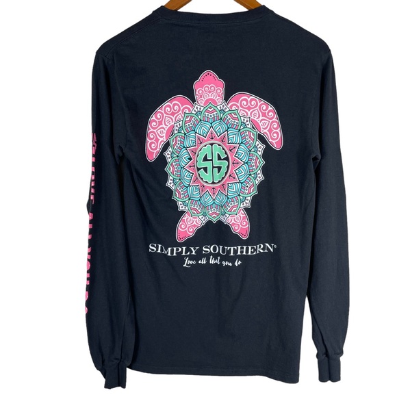 Simply Southern Collection Black Long Sleeve 100% Cotton T Shirt w/Turtle Small - Picture 2 of 8
